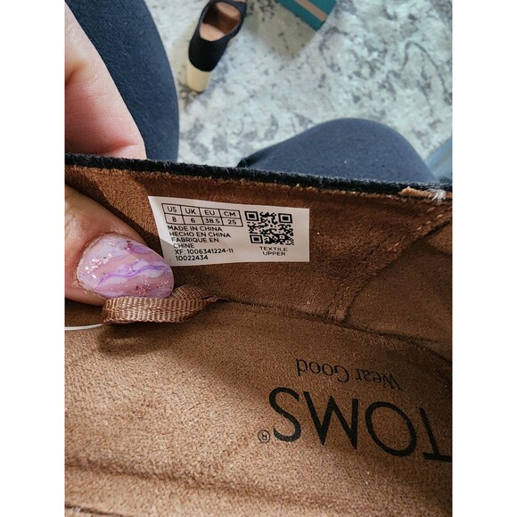 Toms Womens Rania Black Beige Peep Toe Slip-On Espadrille Sandals Size 8 w/ Tags - Picture 8 of 9